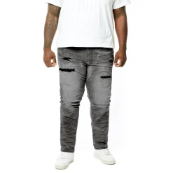 Big & Tall - Rip & Repaired Lightning Washed Denim Jeans