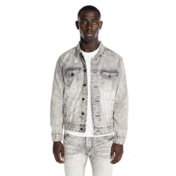 Bleached Detail Semi Basic Denim Jacket