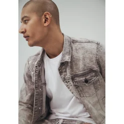 Bleached Detail Semi Basic Denim Jacket