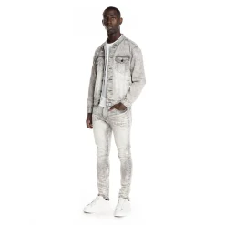 Bleached Detail Semi Basic Denim Jacket
