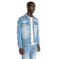 Bleached Detail Semi Basic Denim Jacket
