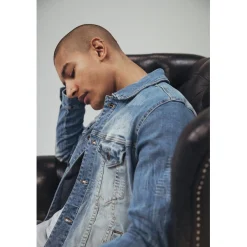 Bleached Detail Semi Basic Denim Jacket