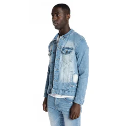Bleached Detail Semi Basic Denim Jacket