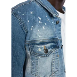 Bleached Detail Semi Basic Denim Jacket