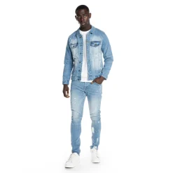 Bleached Detail Semi Basic Denim Jacket