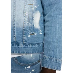 Bleached Detail Semi Basic Denim Jacket