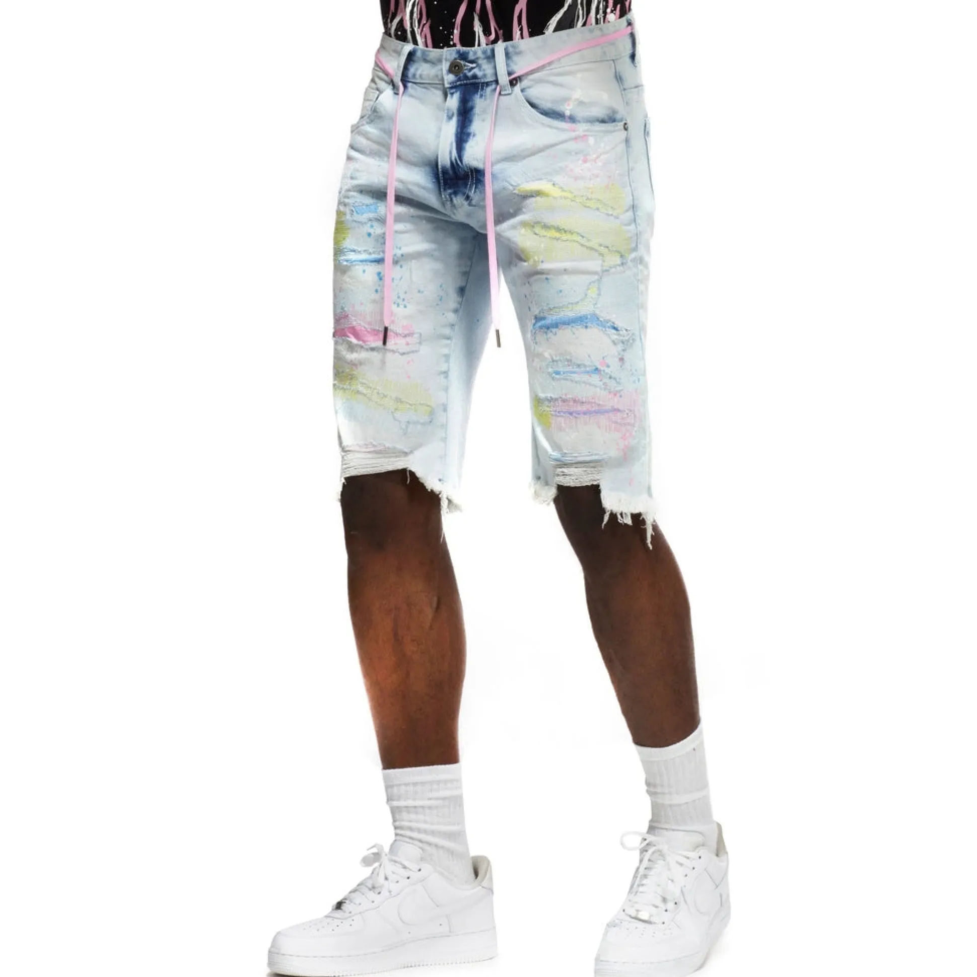 Color Stitch Denim Shorts