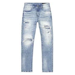 Distressed Rip & Repair Slim Tapered Denim Jeans