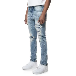 Distressed Rip & Repair Slim Tapered Denim Jeans