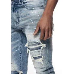 Distressed Rip & Repair Slim Tapered Denim Jeans