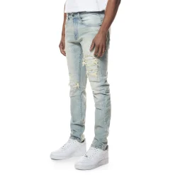 Distressed Rip & Repair Slim Tapered Denim Jeans