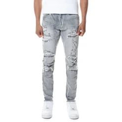 Distressed Rip & Repair Slim Tapered Denim Jeans