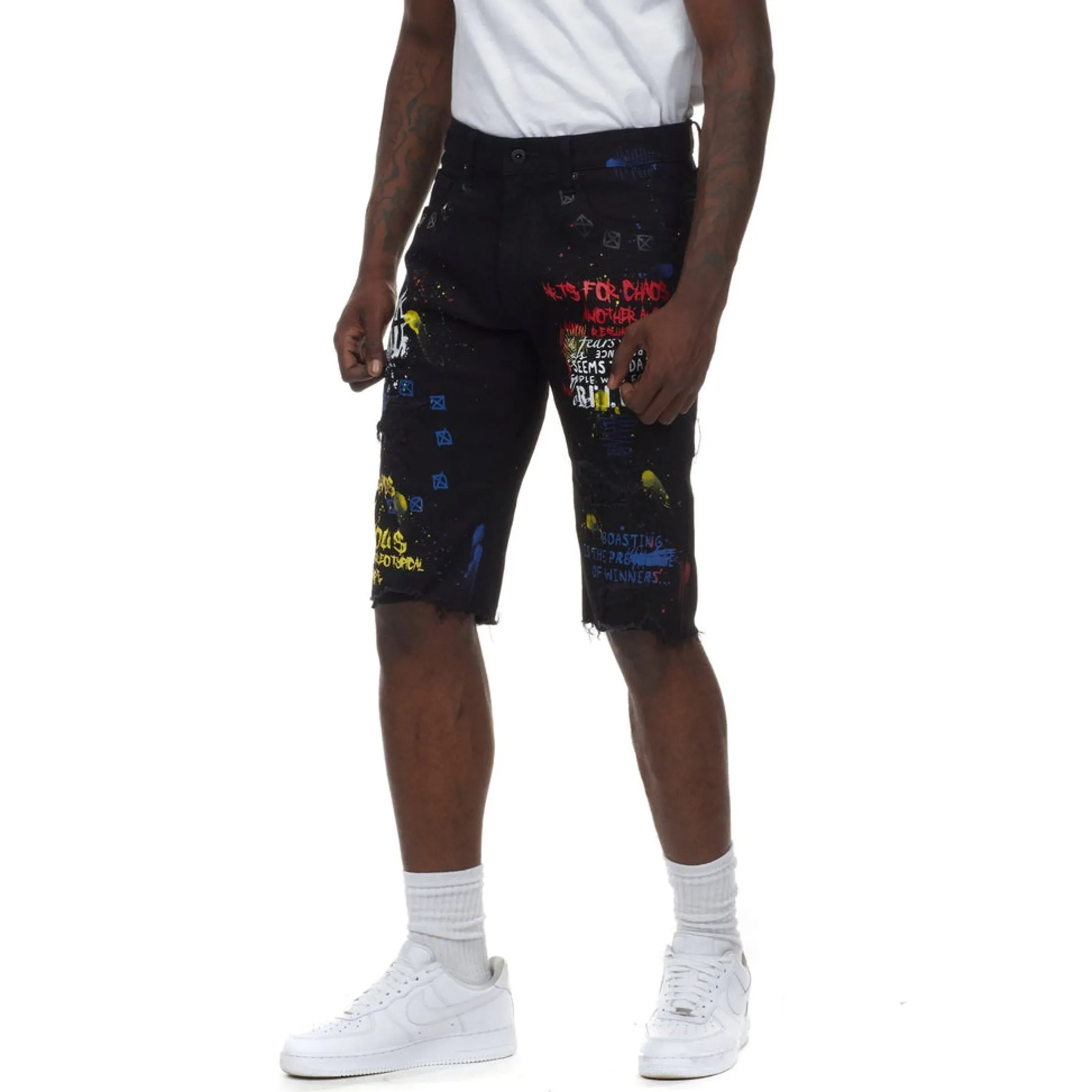 Doodle & Color Splatter Twill Shorts