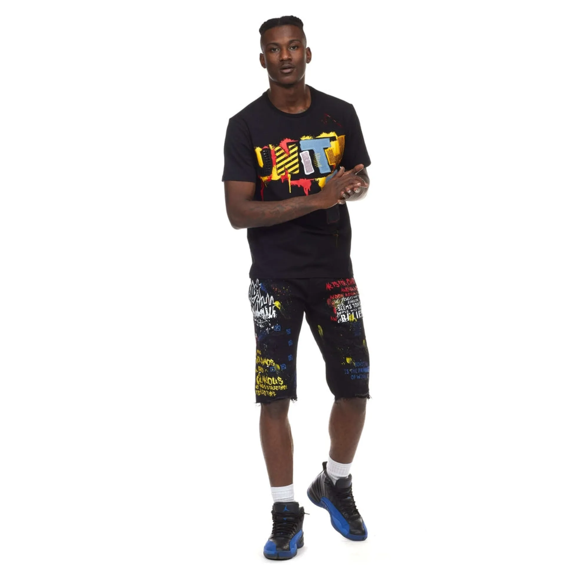 Doodle & Color Splatter Twill Shorts