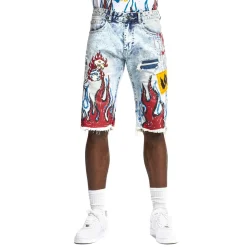Flame Graphic Denim Shorts