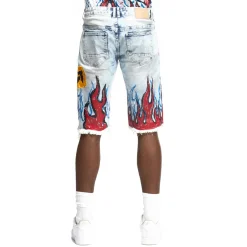 Flame Graphic Denim Shorts