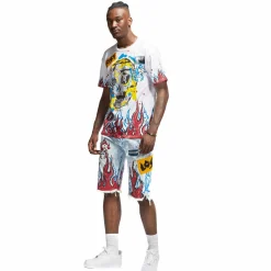 Flame Graphic Denim Shorts