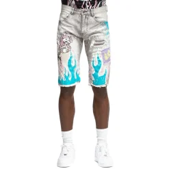 Flame Graphic Denim Shorts
