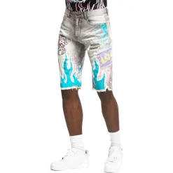Flame Graphic Denim Shorts