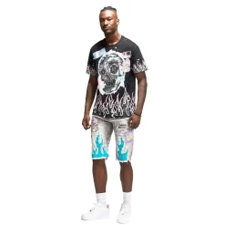 Flame Graphic Denim Shorts