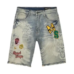 Laser Printed Varsity Denim Shorts