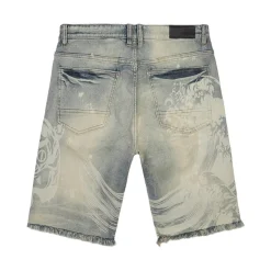 Laser Printed Varsity Denim Shorts