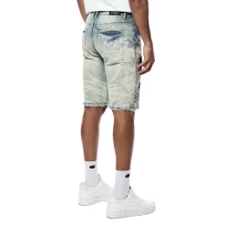 Laser Printed Varsity Denim Shorts