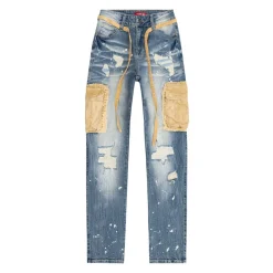 Mixed Media Cargo Fashion Denim Pants