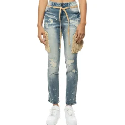 Mixed Media Cargo Fashion Denim Pants