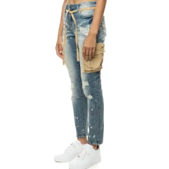 Mixed Media Cargo Fashion Denim Pants