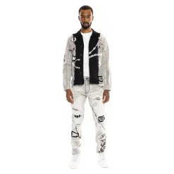 Mixed Media Fashion Denim Jacket