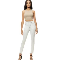 Slit Knee Basic Denim Pants