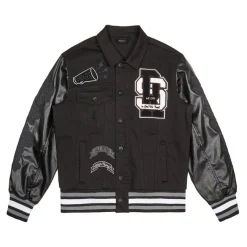 Varsity Vegan Leather & Denim Jacket