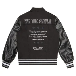 Varsity Vegan Leather & Denim Jacket
