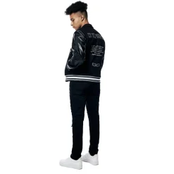 Varsity Vegan Leather & Denim Jacket