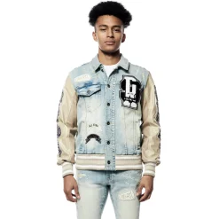 Varsity Vegan Leather & Denim Jacket