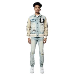 Varsity Vegan Leather & Denim Jacket